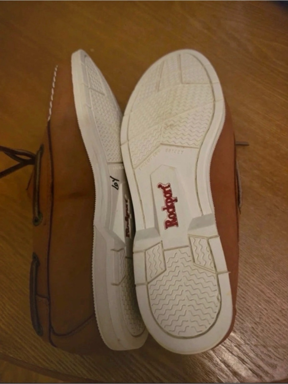 Rockport Tan Leather Slip-On Loafers with White Soles